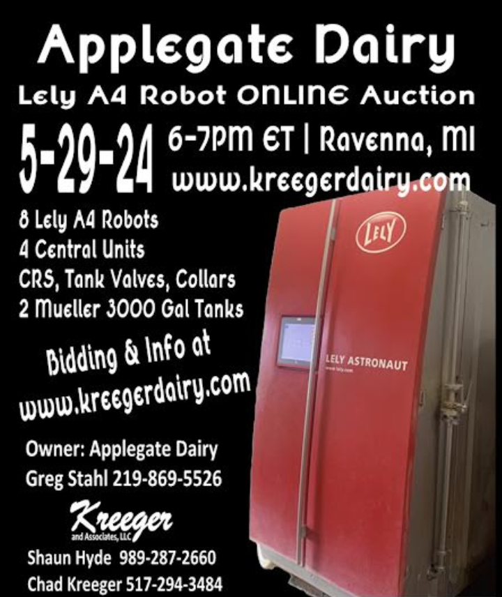 Applegate Dairy Lely A4 Robot ONLINE Auction (Ravenna, MI) Dairy Dealer LLC